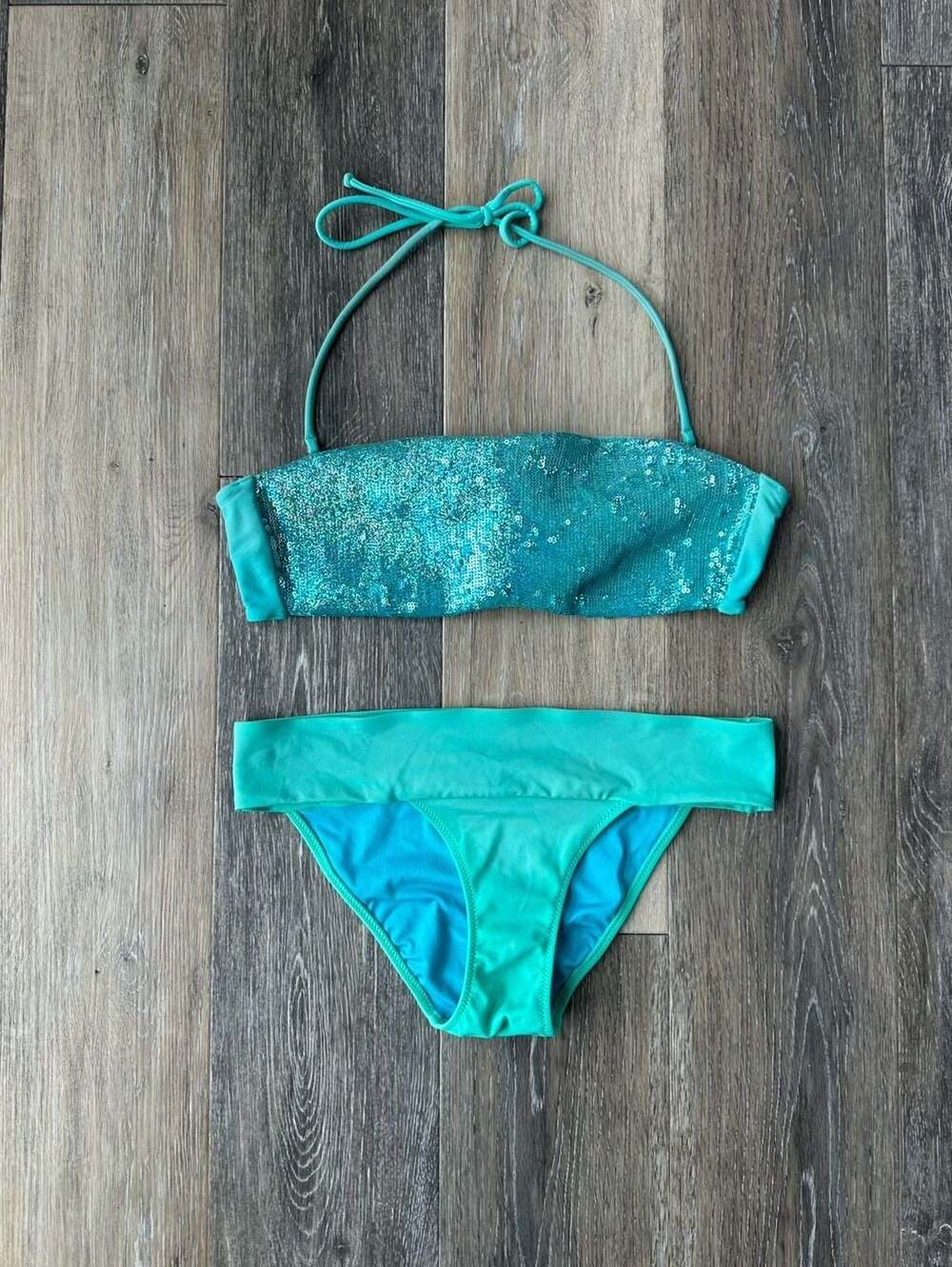Victoria's Secret Maldive Sequin Bandeau Bikini Set Teal Blue S/M